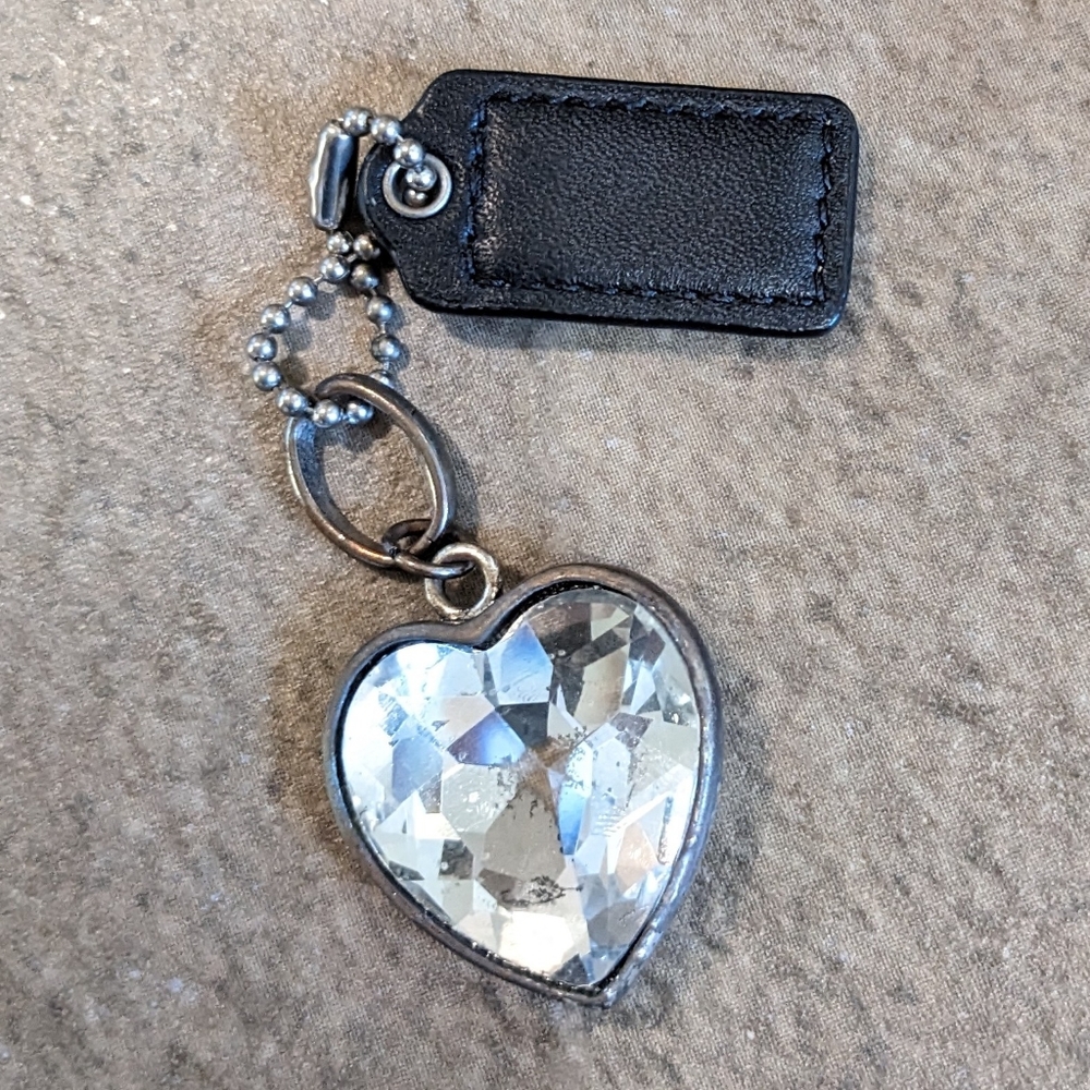 Coach Mini Bag Charm Leather with Bonus Heart Charm Black - Picture 3 of 7